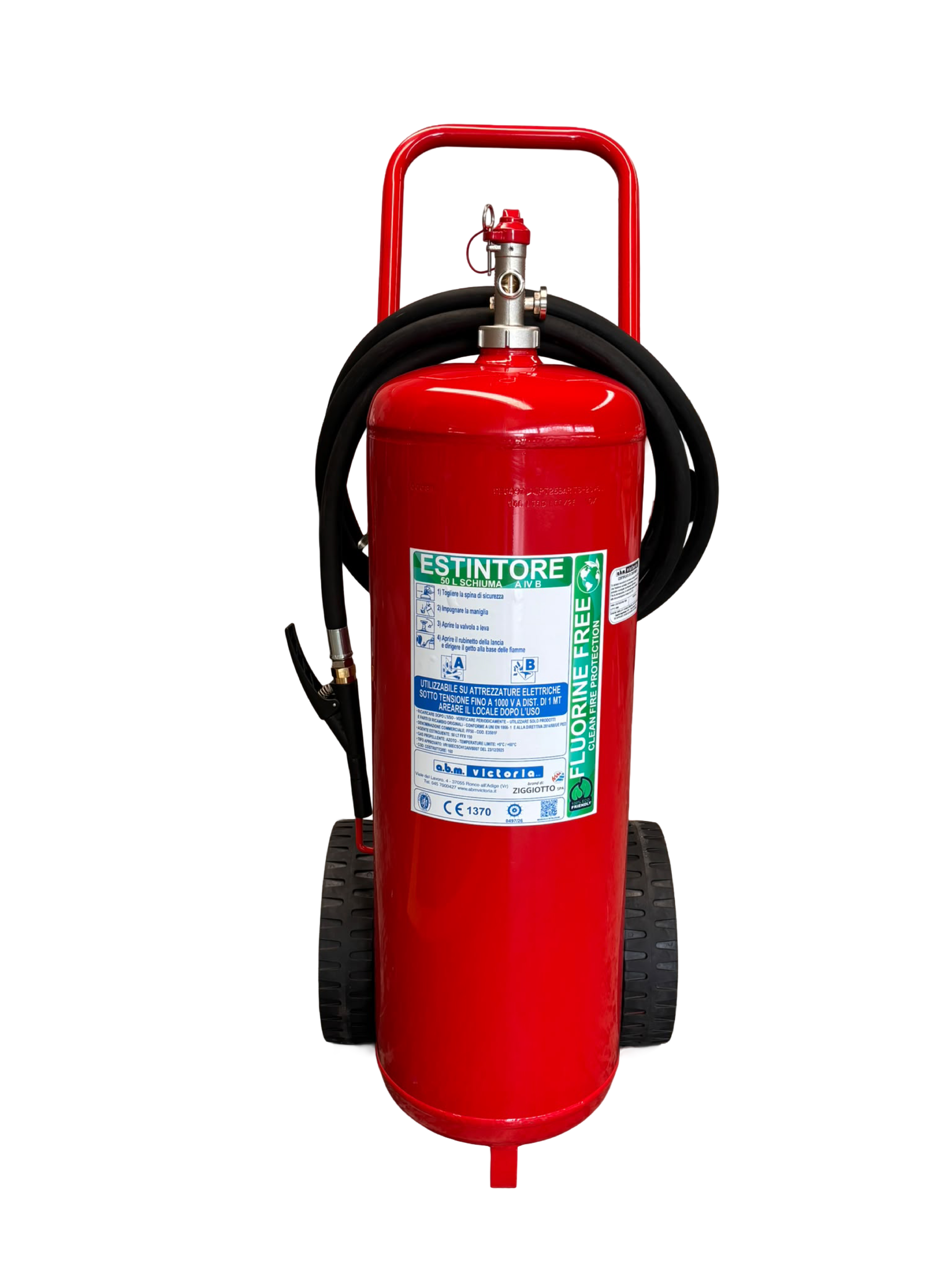 ESTINTORE CARRELLATO A SCHIUMA 50 LT FLUORINE FREE CON CARRELLO SALDATO